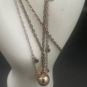 Vintage Delicate Gold-Tone Layered Necklace‎ w/ Disc Charms & Drop Pendant